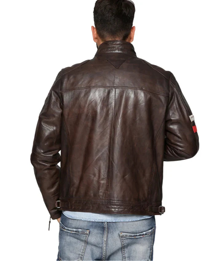 Buy Men’s Patched Leather Cafe Racer Biker Jacket