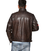 Buy Men’s Patched Leather Cafe Racer Biker Jacket