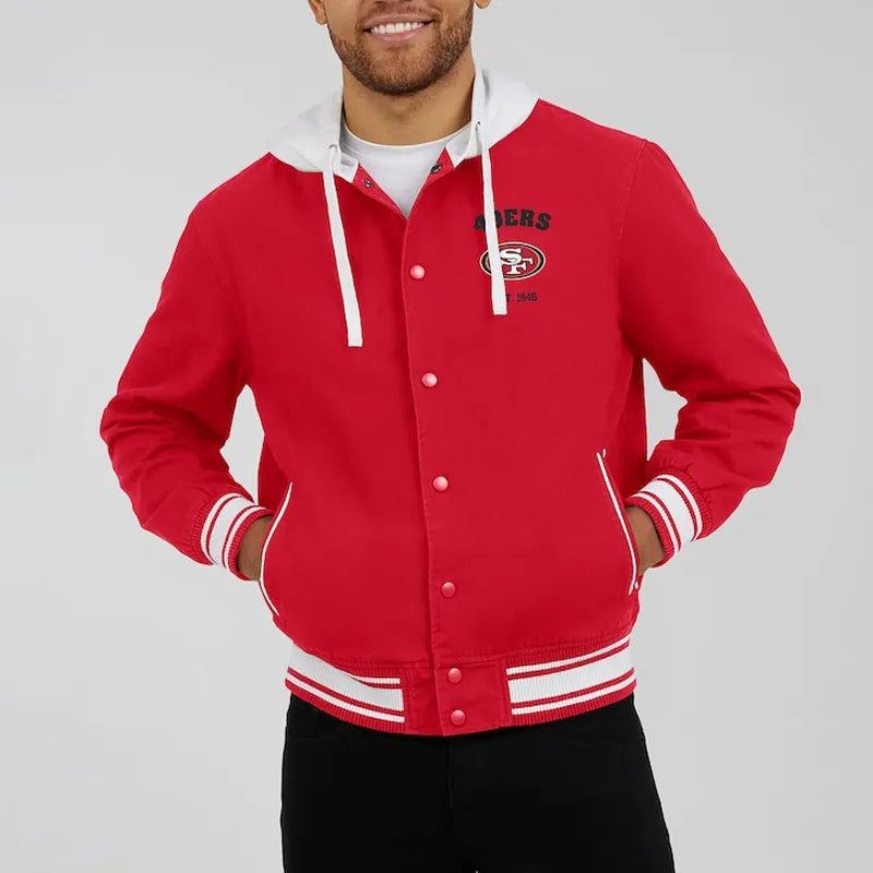 Buy San Francisco 49ers Scarlet Cotton Hooded Jacket