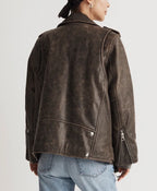 Buy Vintage Brown Distressed Leather Biker Jacket Women
