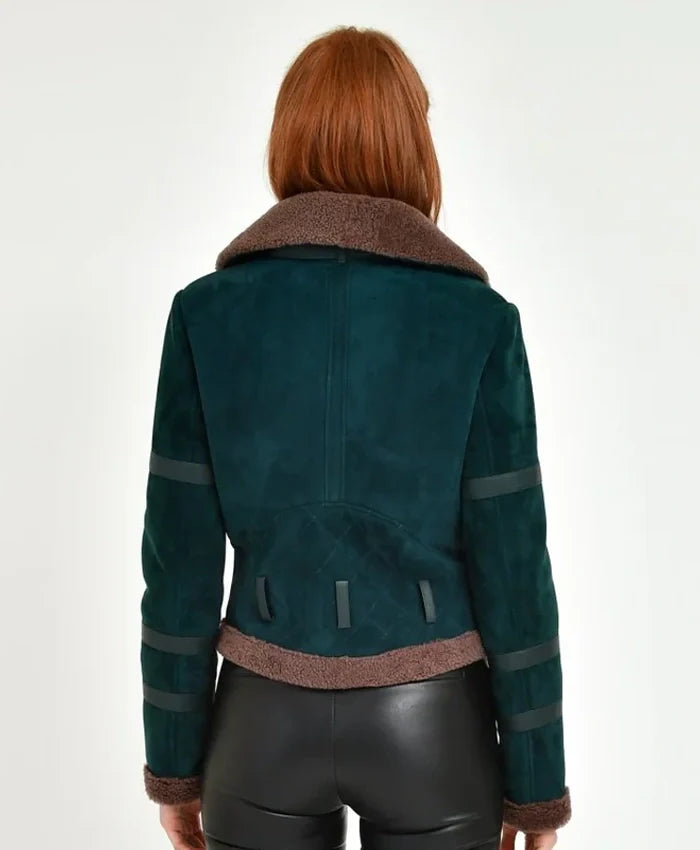 Buy Women’s B3 Leather Bomber Green Shearling Coat