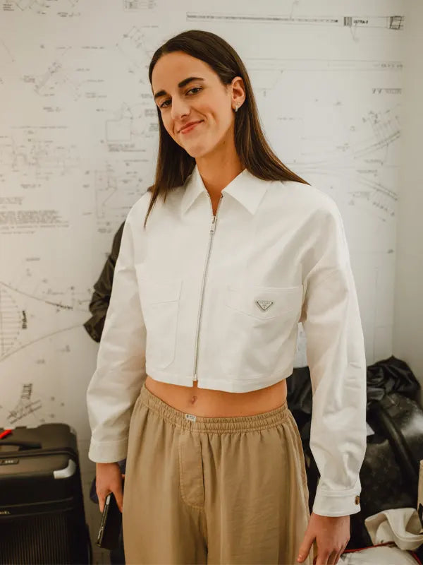 Caitlin Clark White Prada Cropped Jacket
