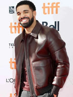 Canadian-Rapper-Drake-Maroon-Leather-Bomber-Jacket