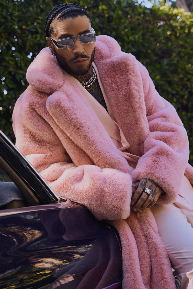 Caputo-Faux-Mink-Fur-Long-Coat-Pink