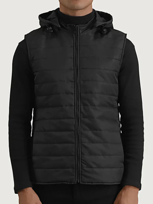 Carlo Black Hooded Puffer Vest
