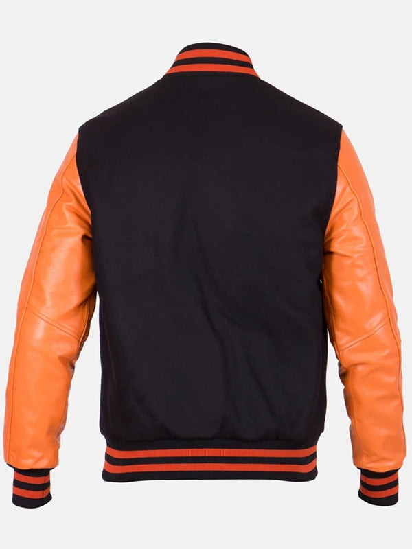 Causal-Orange-And-Black-Letterman-Jacket-Back