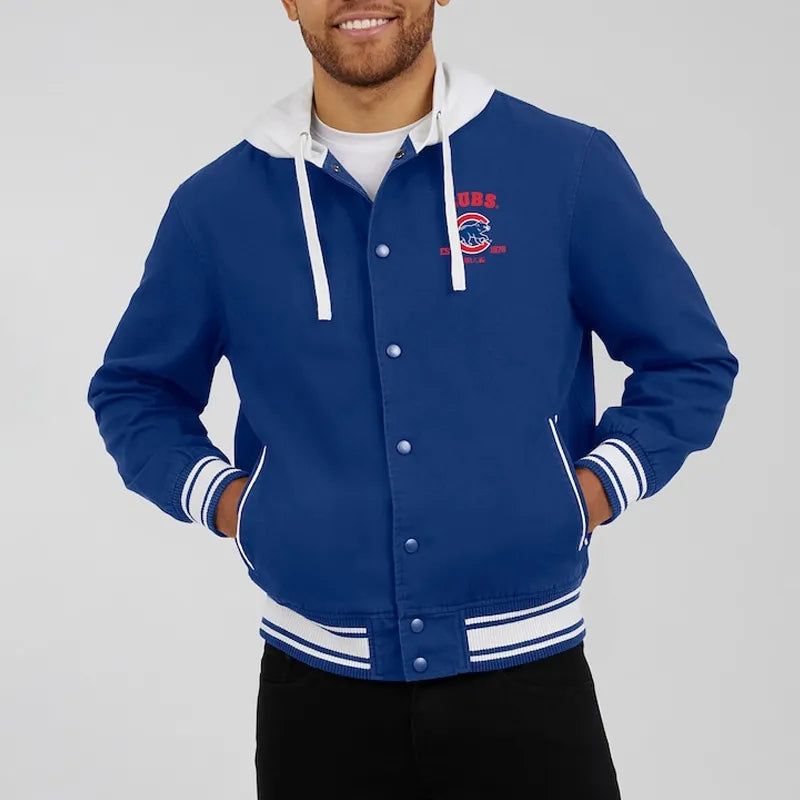 Chicago Cubs Royal Cotton Hooded Jacket For Men