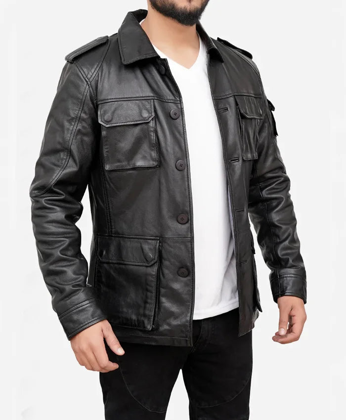 Classic Black Vintage Leather Jacket Mens For Men