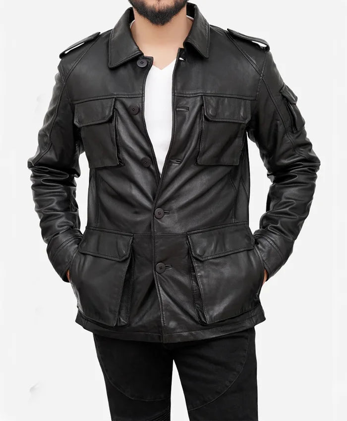 Classic Black Vintage Leather Jacket Mens