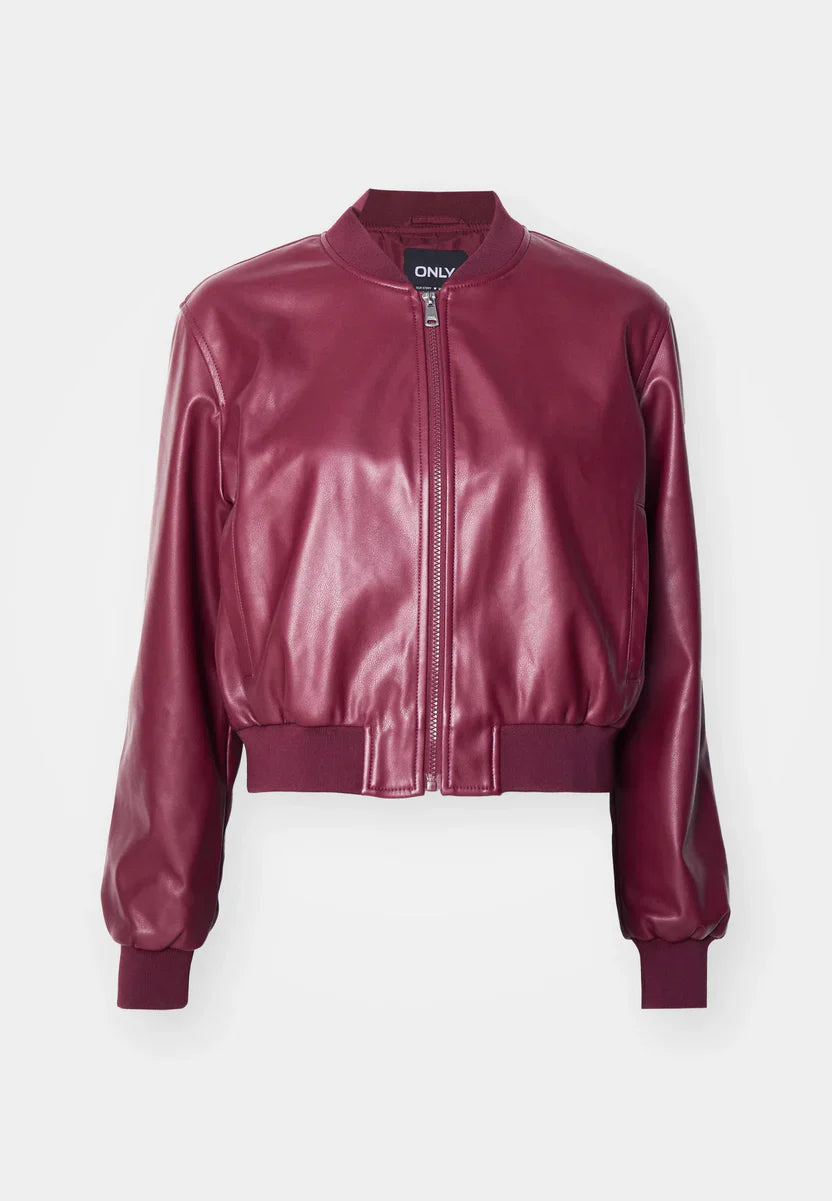 Burgundy Leather Bomber Jacket Women