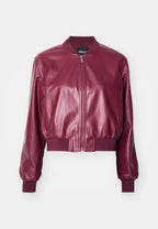 Burgundy Leather Bomber Jacket Women