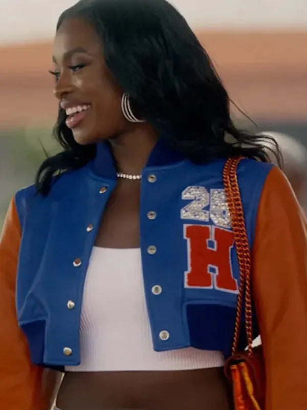 Hilary Banks Bel-Air S03 Blue and Orange Crop Varsity Jacket