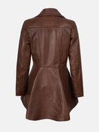 Womens Cognac Peplum Brown Leather Jacket