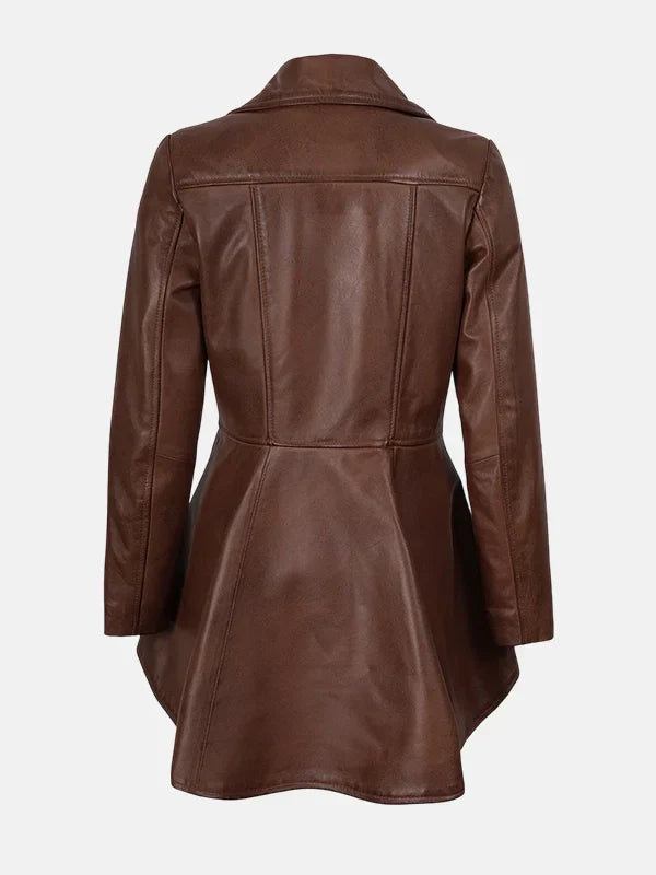 Womens Cognac Peplum Brown Leather Jacket