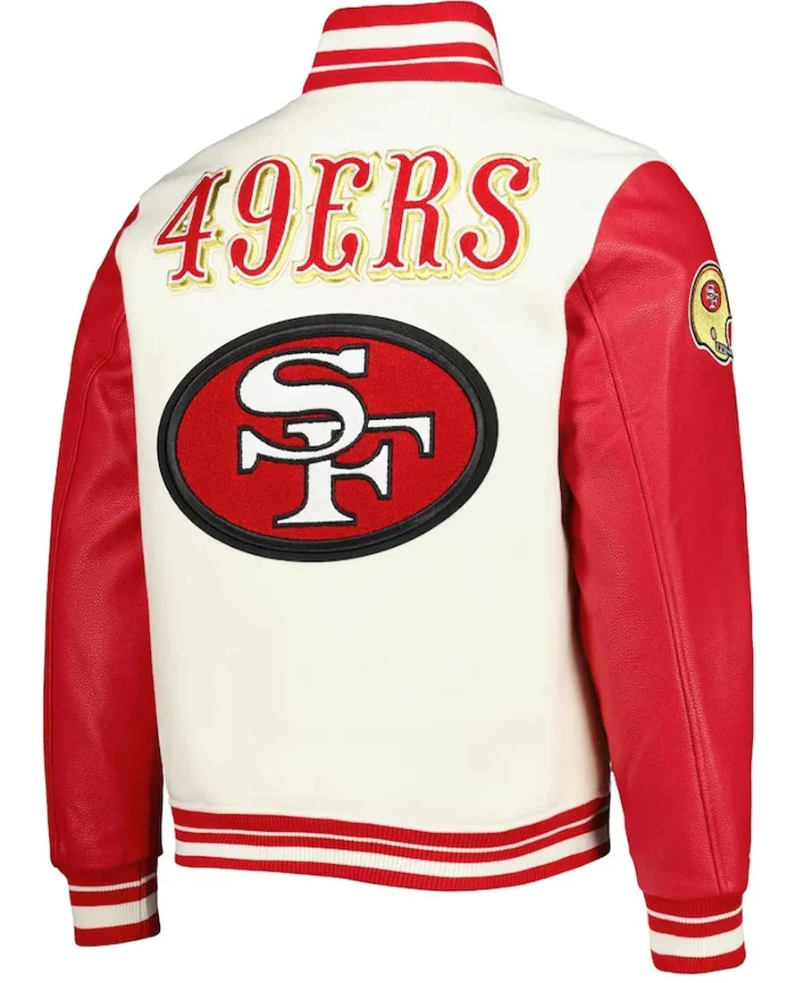 Cream San Francisco 49ers Retro Classic Varsity Jacket For Sale