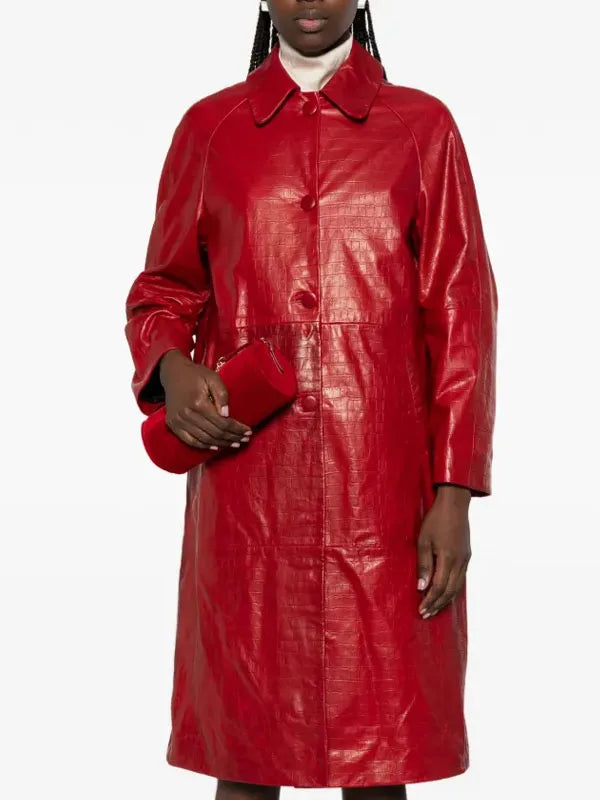 Dakota Fanning Red Nour Hammour Trench Leather Coat