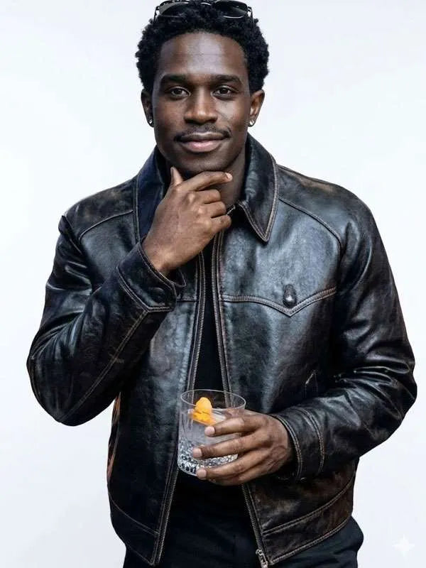 Damson Idris 2026 Black Leather Jacket