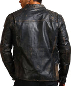 David Distressed Brown Leather Motorcycle Jacket Mens Back
