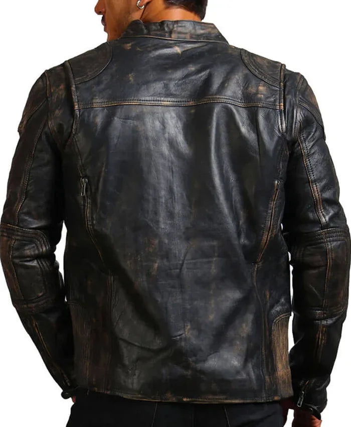 David Distressed Brown Leather Motorcycle Jacket Mens Back
