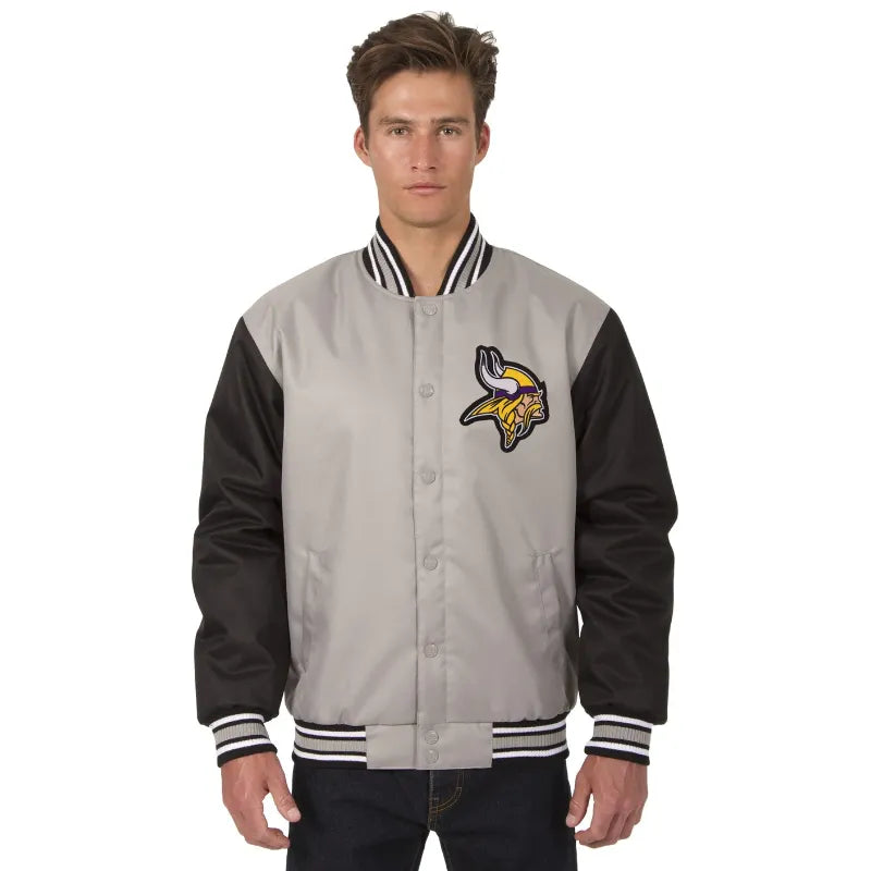David M Minnesota Vikings Grey Varsity Jacket