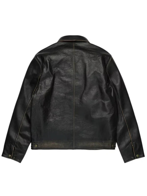 DenimTearsLibertasCrestLeatherJacketInWashedBlack
