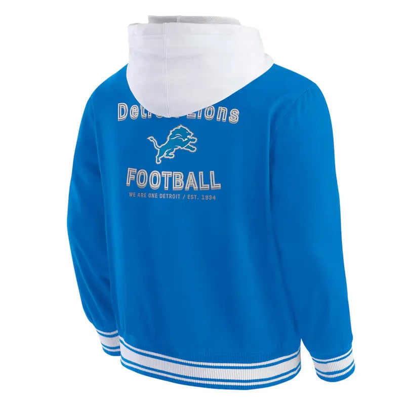 Detroit Lions Blue Cotton Hooded Jacket For Sale