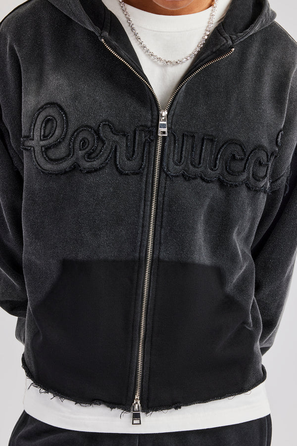 Distressed zip-up hoodie men, vintage wash