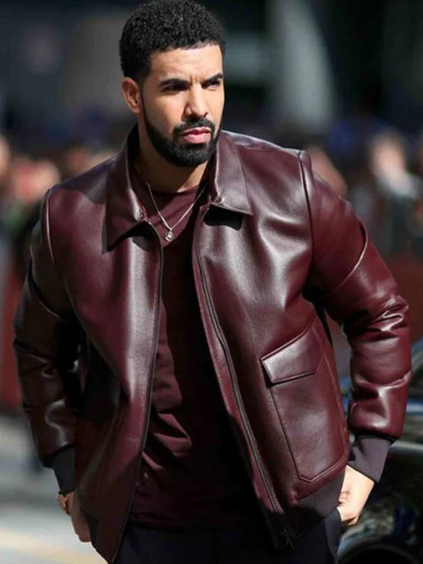 Drake-Maroon-Bomber-Leather-Jacket