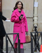 Emily-In-Paris-Pink-Wool-Trench-Coat