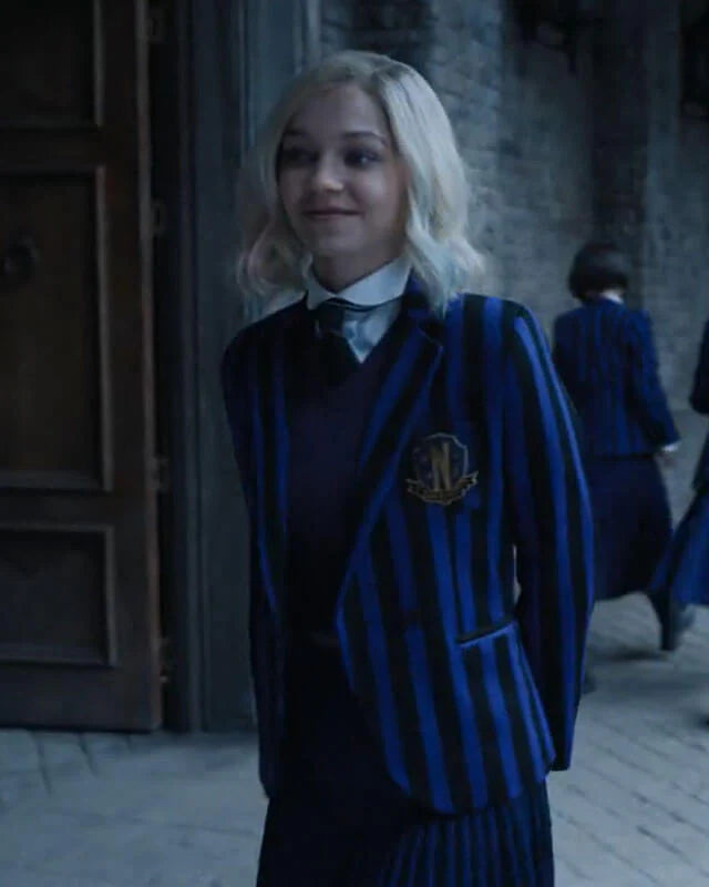 Wednesday S01 Nevermore Academy Striped Uniform Coat