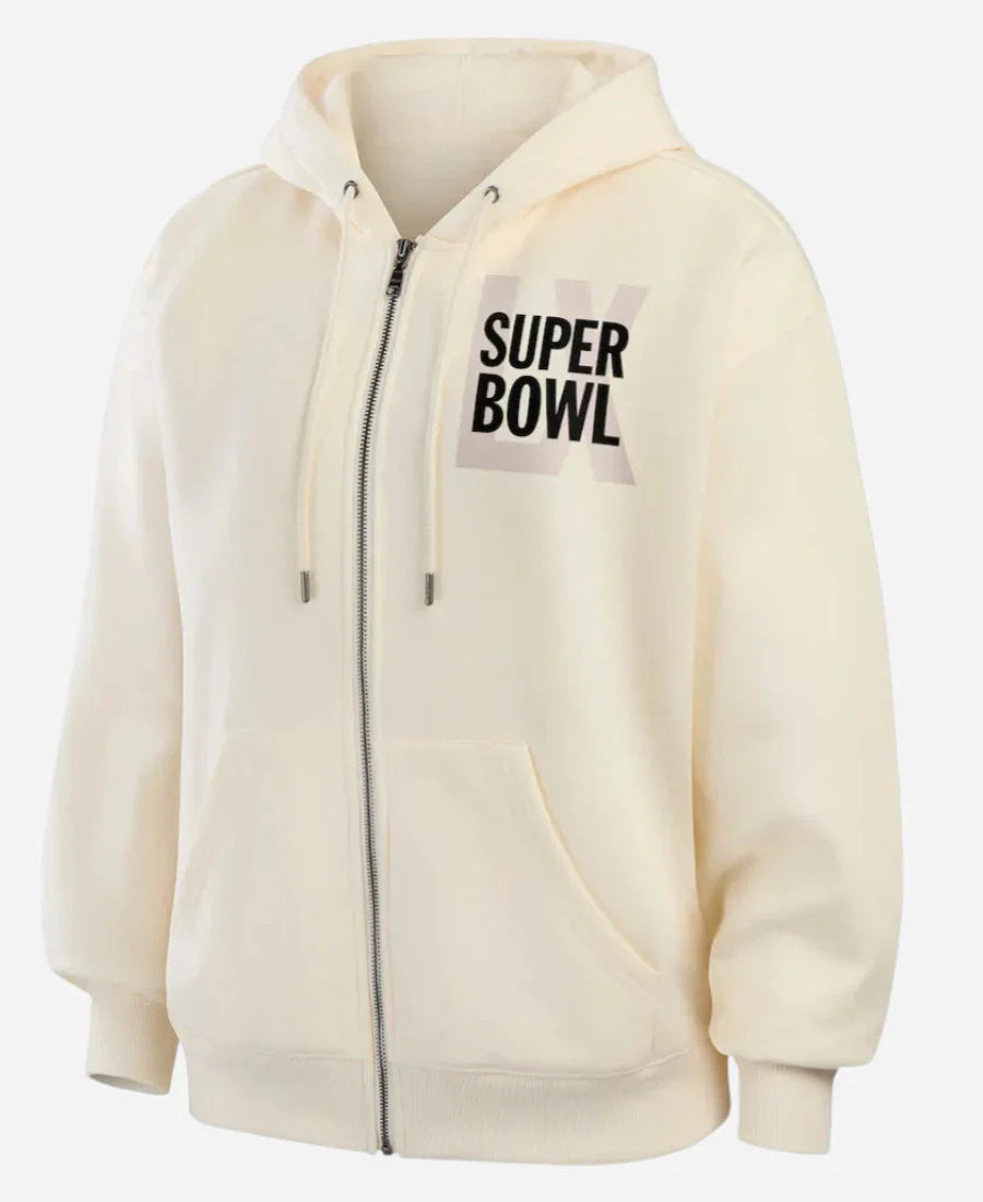 Erin Andrews Super Bowl LX Beige Hooded Jacket