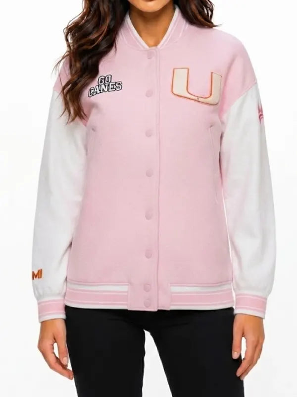 Fanatics x LoveShackFancy Miami College Pink Varsity Jacket