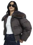 Faux Fur Trim Puffer Bomber Jacket
