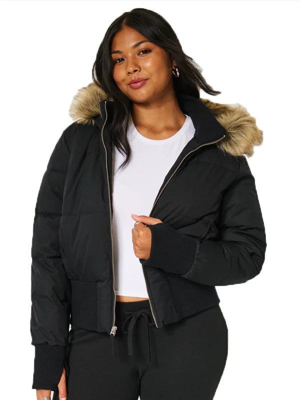 Faux Fur Trim Puffer Bomber Jacket