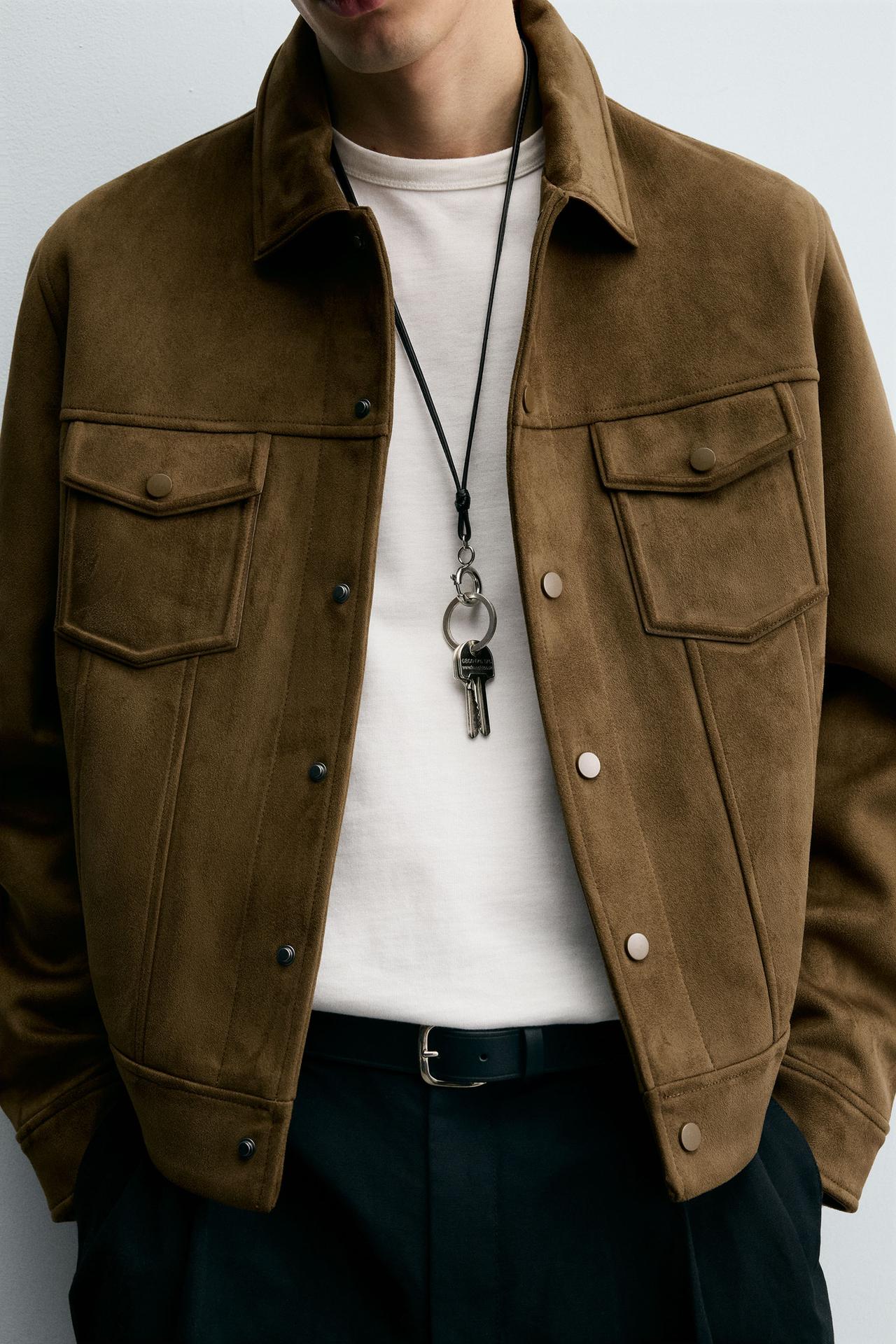 Faux suede jacket with zipper