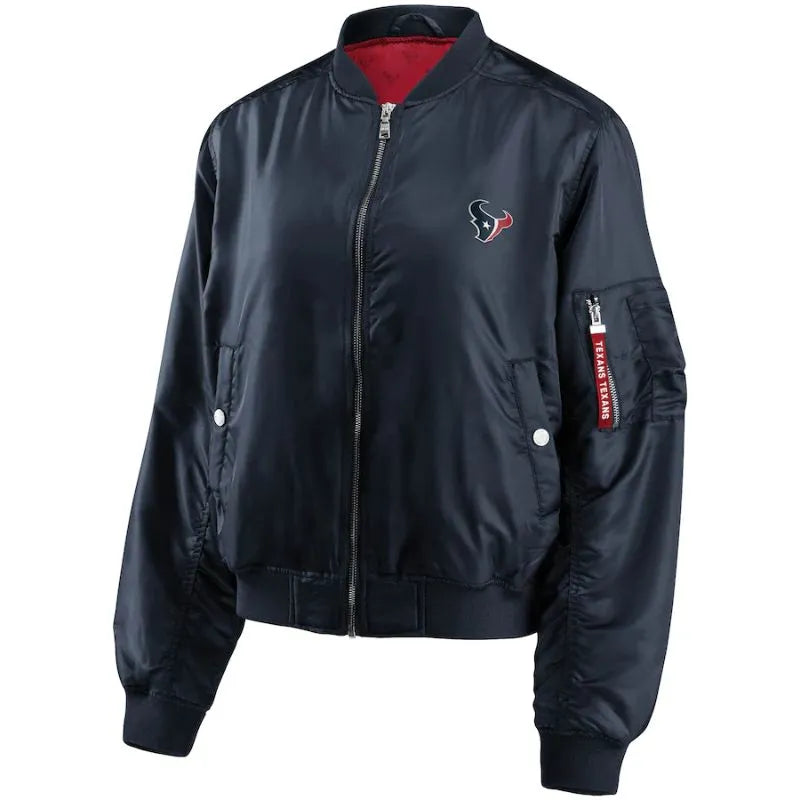 Frederick L Houston Texans Blue Zip Bomber Jacket