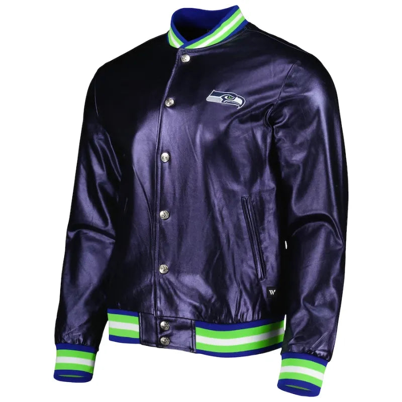 Gahagan Seattle Seahawks Purple Satin Varsity Jacket For Sale