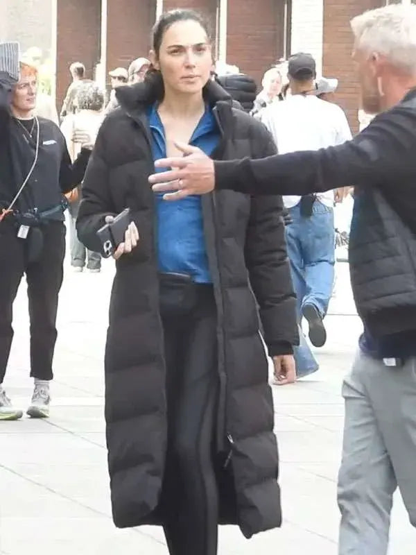 Gal Gadot The Runner 2026 Black Puffer Coat