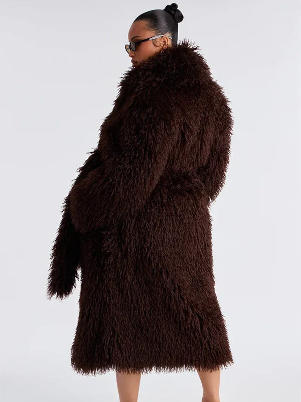 Glamour-Rush-Chocolate-Faux-Fur-Coat-Back-View