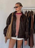 Princess Polly Goldsmith Faux Leather Bomber Jacket