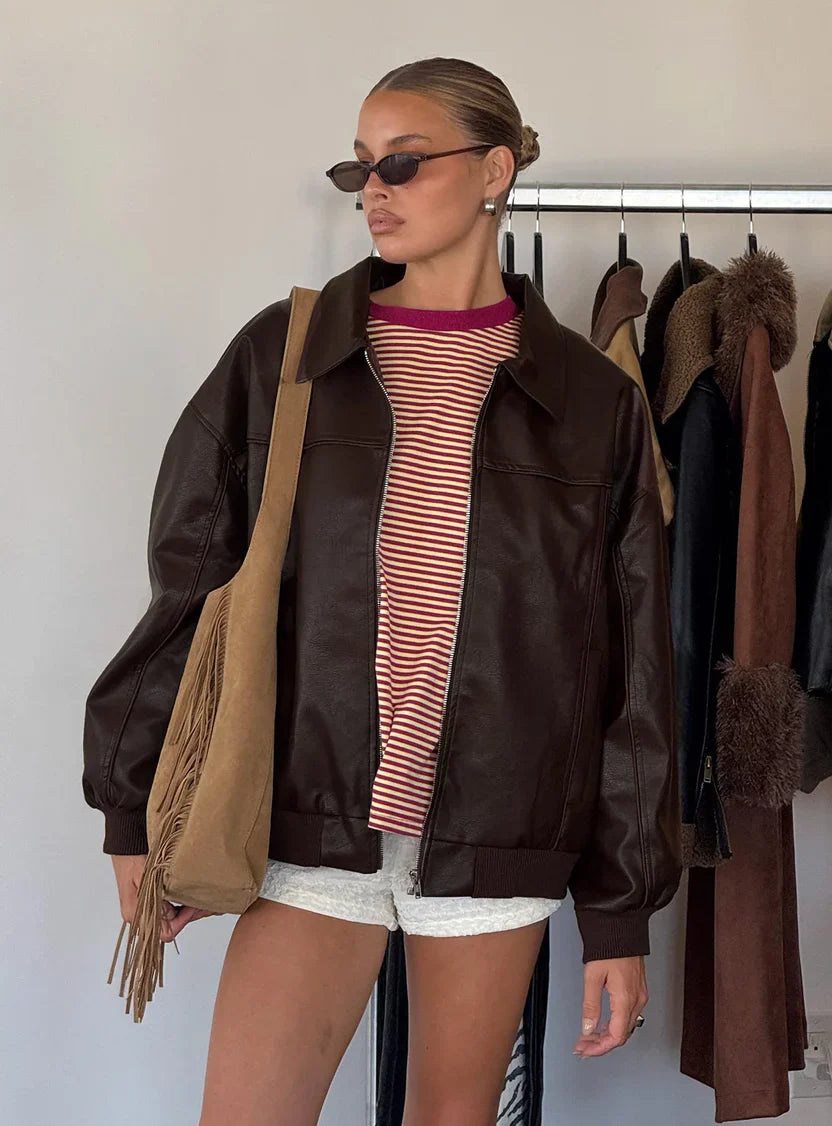 Princess Polly Goldsmith Faux Leather Bomber Jacket