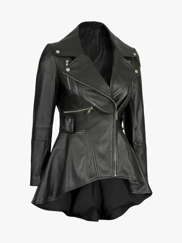 Gonzalez Black Asymmetrical Peplum Leather Jacket