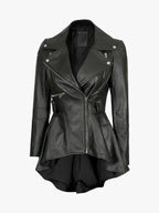 Gonzalez Black Asymmetrical Peplum Leather Jacket