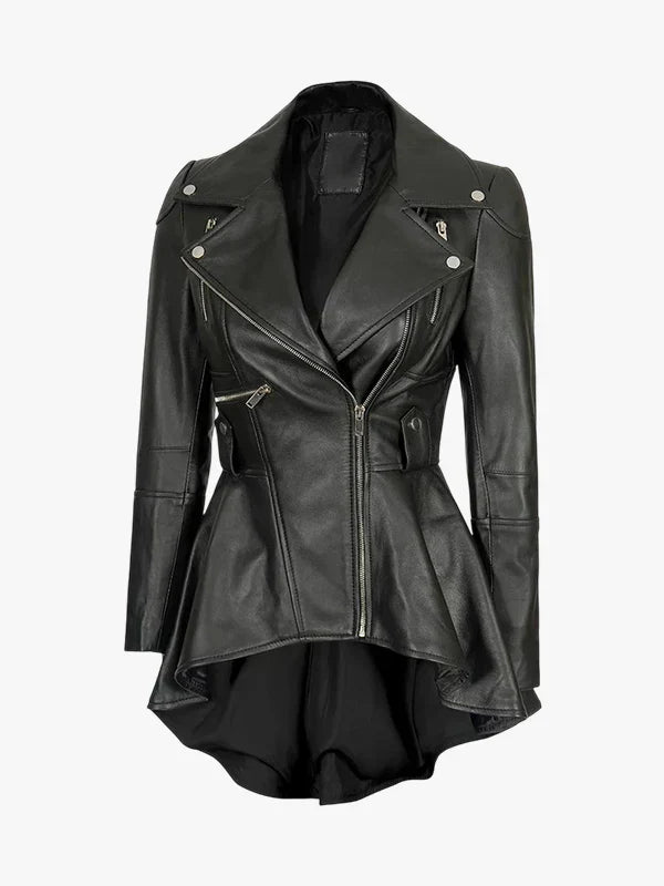 Gonzalez Black Asymmetrical Peplum Leather Jacket
