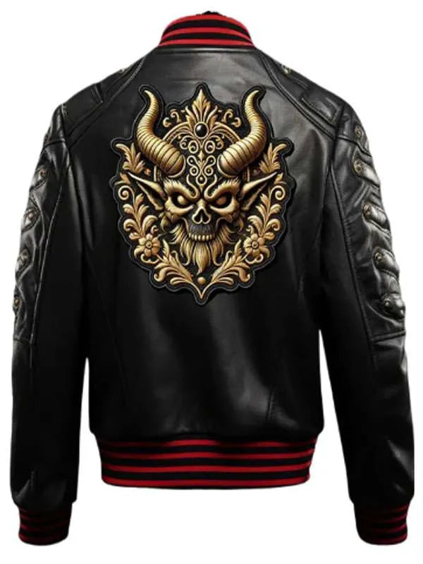 Halloween Gothic Devil Black Bomber Leather Jacket