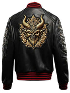 Halloween Gothic Devil Black Bomber Leather Jacket