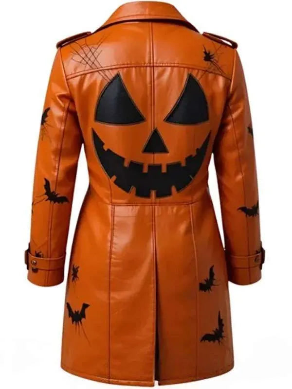 Halloween Spooky Leather Trench Coat