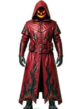 Gothic Flame Red Leather Trench Coat