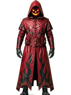 Gothic Flame Red Leather Trench Coat