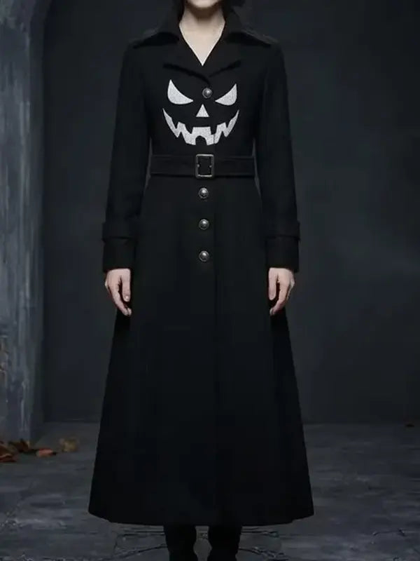 Gothic Pumpkin Black Wool Coat
